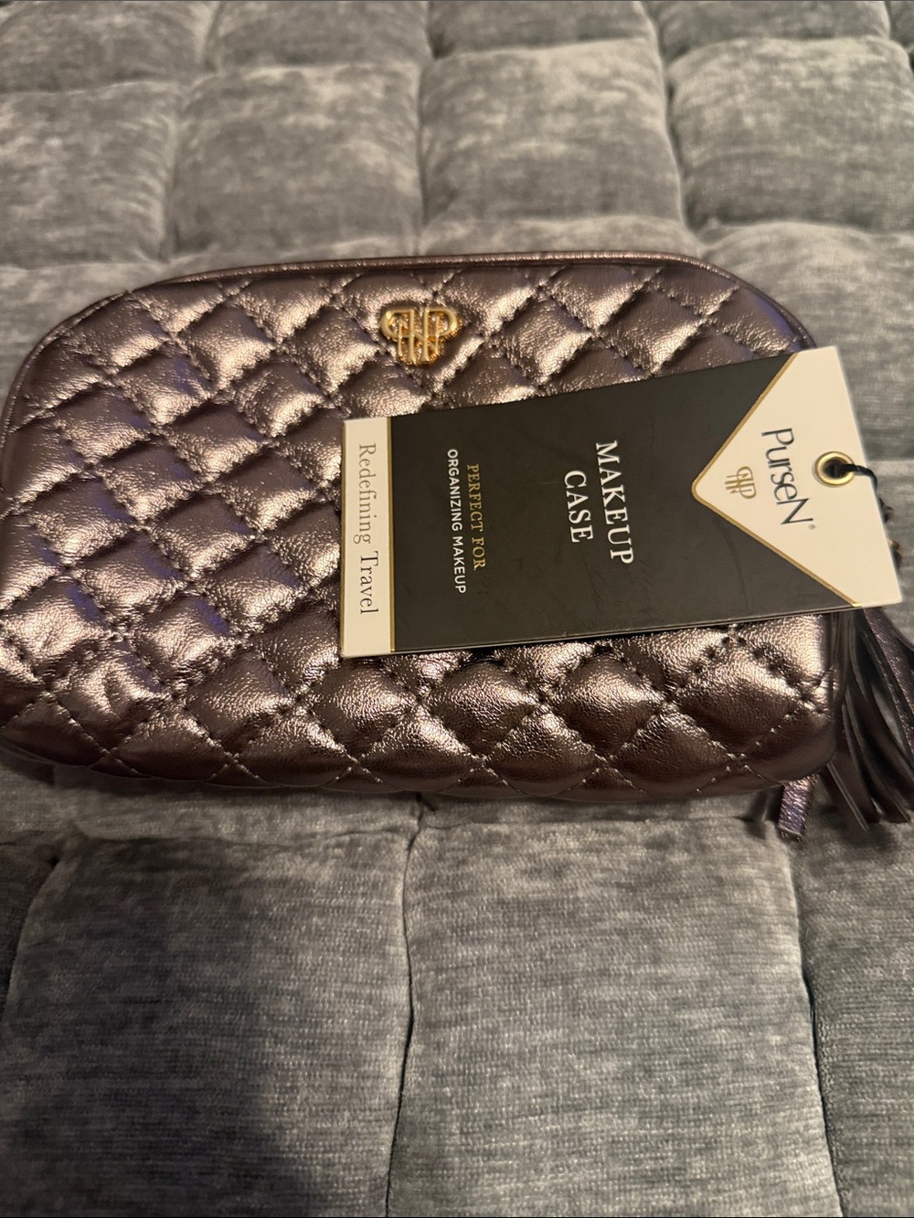 PurseN Quilted Metallic Makeup Pouch - Shimmery Purple